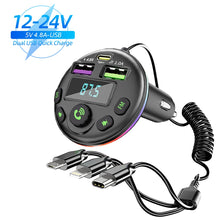 Load image into Gallery viewer, Car Bluetooth 5.0 FM Transmitter MP3 Modulator Player Handsfree Audio Receiver With 3 in 1 Charge Cable for IPhone Huawei Xiaomi