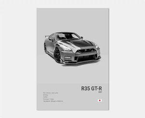 Black and White Japan Cars Luxury Super Sport Car Poster Aesthetic R34 Gtr 240sx Canvas Print for Wall Art Garage Room Decor