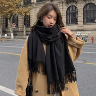 Black Cashmere Wool Scarf for Women Warm Checkered Winter Scarf