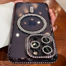 Load image into Gallery viewer, New Fashion Glitter Diamond Transparent Case For iPhone 16 15 14 13 17 12 Pro Max 16 Plus Magnetic Wireless Charge Bumper Cover