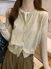 Load image into Gallery viewer, Solid Color Knitted for Women Cardigan Korean Single Breasted Long Sleeve Jumper Woman Round Neck All Match Cardigans Outwear