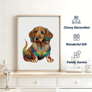 Wooden Carving Dog Puzzle - Round Animal Jigsaw, Super Hard Adult Toy