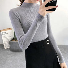 Load image into Gallery viewer, Autumn Winter Mock Neck Women Sweater Vintage Basic Solid Knitted Korean Tops Casual Slim Pullover Sweaters Simple Chic Jumpers