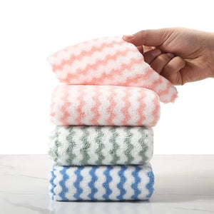 20Pcs Kitchen Cleaning Wipes: Coral Velvet Wave Design Microfiber Cloth Set