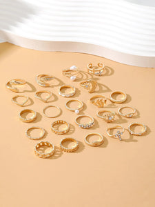 Punk Cartoon Pearl Rings: 22-Piece Set for Women, Fashionable Jewelry 2023