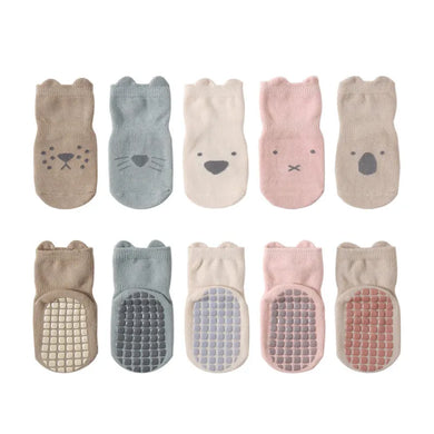 5 Pairs Anti-Slip Baby Socks - Cute Cartoon Floor Stockings for Boys and Girls