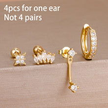 Load image into Gallery viewer, 4PCS Stainless Steel Circle Huggie Hoop Earrings Set for Women Gold Color Unique Zircon Flower Stud Earring Piercing Jewelry