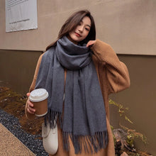 Load image into Gallery viewer, Black Cashmere Wool Scarf for Women Warm Checkered Winter Scarf