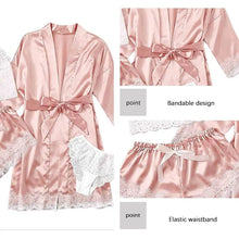 Load image into Gallery viewer, Women&#39;s Sexy Pajama Set - 4 Piece Lace Satin &amp; Silk Sleepwear with Robe - Summer