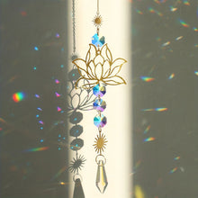 Load image into Gallery viewer, Metal Lotus Crystal Suncatcher Handmade Wind Chime Garden Pendant Decoration