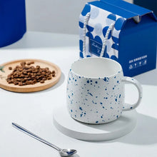 Load image into Gallery viewer, 500ml Ceramic Mug Gift Package Blue Coffee Cup Creative design Splash ink Breakfast Oatmeal Cup Festival Gift Porcelain Mug