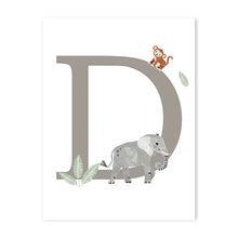 Load image into Gallery viewer, Customized Baby Name Poster Jungle Animals Lion Zebra Elephant Canvas Painting Kis Bedroom Wall Art Print Pictures Nursery Decor