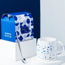 Load image into Gallery viewer, 500ml Ceramic Mug Gift Package Blue Coffee Cup Creative design Splash ink Breakfast Oatmeal Cup Festival Gift Porcelain Mug