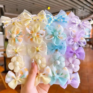 10Pcs Cute Bows Baby Hairclips - Lace Flower Hairpins - Girls Hairdresses - Baby BB Clips