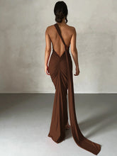Load image into Gallery viewer, Hugcitar One Shoulder Backless Adjustable Scarf Loop Ruched Sexy Maxi Dress Women Elegant Y2K Streetwear Festival Outfit