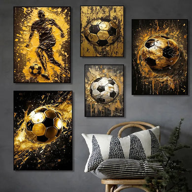 Classic Soccer Aesthetic Wall Art Abstract Black Gold Graffiti HD Canvas Poster Print