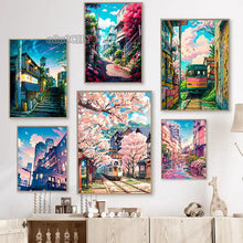 Load image into Gallery viewer, Japanese Street Scenery Sakura Architecture Canvas Posters and Prints Wall Art Paintings Mural for Modern Living Room Home Decor