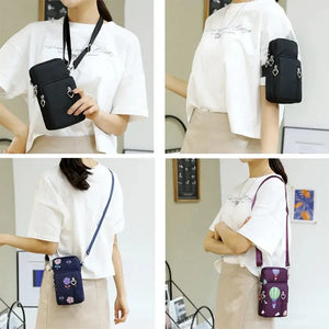 Women's Waterproof Crossbody Phone Bag: Mini Nylon Travel Purse with Multi-layer Zipper