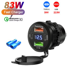 Load image into Gallery viewer, NEW 117W Dual PD Dual QC 3.0 USB Car Charger with Voltmeter Socket Power Outlet Adapter Waterproof for 12V/24V Car Boat Hot Sale