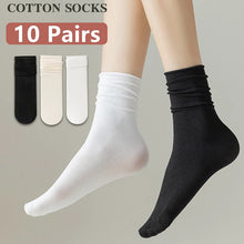 Load image into Gallery viewer, 10 Pairs Women&#39;s Ice Silk Long Tube Socks Summer Cool Mid Calf Black White Ladies
