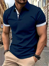 Load image into Gallery viewer, Men's short sleeve color matching fashion with men's lapel short sleeve
