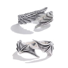 Load image into Gallery viewer, 2pcs Vintage Angel Wing Demon Eye Adjustable Couples Rings - Hip Hop Retro Silver