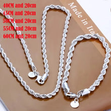 Load image into Gallery viewer, Silver Twisted Rope Chain Necklace Bracelet Set Fashion Jewelry High Quality