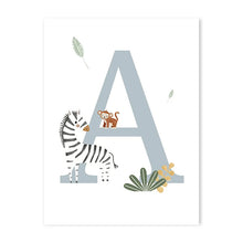 Load image into Gallery viewer, Customized Baby Name Poster Jungle Animals Lion Zebra Elephant Canvas Painting Kis Bedroom Wall Art Print Pictures Nursery Decor