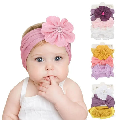 3 Pcs Set Baby Nylon Headbands Elastic Handmade Headwrap for Baby Girls and Toddlers