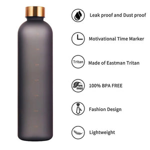 1L Motivational Water Bottle | BPA-Free, Leakproof, Frosted Plastic for Sports & Travel