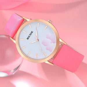 Women's Pink Watch & Glasses Set Fashion Leather Quartz Wristwatches Gift Montre Femme