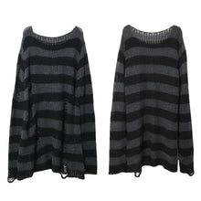 Load image into Gallery viewer, New Punk Gothic Long Unisex Sweater Summer Women Striped Cool Hollow Out Hole Broken Jumper Loose Rock Thin Dark Streetwear Top