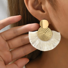 Load image into Gallery viewer, Fashion Bohemian Big Tassel Dangle White Fringe Female Earrings Drop Earrings for Women Statement Wedding Jewelry
