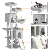 Load image into Gallery viewer, 158cm Multi-Level Cat Tree with Scratching Board &amp; Post - Stable Cat Tower with Perch, Large Pet Playhouse