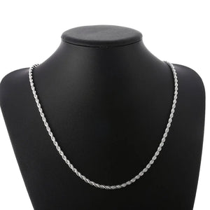 Silver Twisted Rope Chain Necklace Bracelet Set Fashion Jewelry High Quality