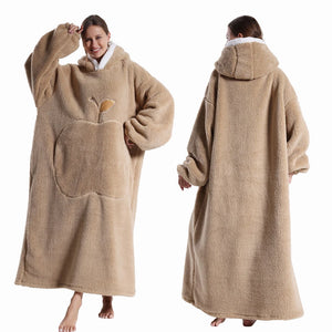 Extra Long Wearable Flannel Blanket | Hooded with Sleeves, Cozy Winter Throw for Adults