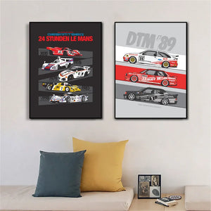 Classic Pop Race Cars Wall Art - Black White Red - HD Canvas Oil Painting Posters