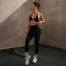 Load image into Gallery viewer, ZHEJIN 2 Piece Yoga Set Women Contrast Trim Halter Sports Bra High Waist Seamless Leggings Gym Workout Set Fitness Activewear Su