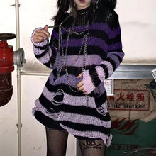 Load image into Gallery viewer, New Punk Gothic Long Unisex Sweater Summer Women Striped Cool Hollow Out Hole Broken Jumper Loose Rock Thin Dark Streetwear Top