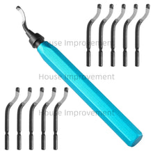 Load image into Gallery viewer, Deburring Tool Set with 11pcs High Speed Steel Swivel Blades Burr Removal Tool for Metal Resin PVC Pipes Copper Plastic Aluminum