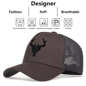 Unisex Adjustable Baseball Cap - Animal Antlers Embroidery Mesh - Spring & Summer Hat