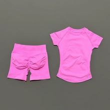 Load image into Gallery viewer, 2 Piece Workout Sets for Women, Seamless Short Sleeve Yoga Top &amp; High Waist Running Shorts, Activewear Gym Outfit