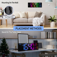 Load image into Gallery viewer, 16" Large Digital Wall Clock, Big LED Display with Remote, 8 RGB Color, Alarm, DST, Temperature for Living Room, Kitchen