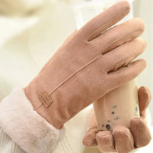 Cute Furry Winter Gloves for Women - Warm Full Finger Mittens for Outdoor Sport