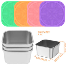 Load image into Gallery viewer, 4Pcs 2/6oz Snack Container Stainless Steel Salad Box with Silicone Lids Leakproof Portable Stackable Dressing Food Storage Box
