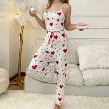 Load image into Gallery viewer, Women Sleepwear Autumn Winter Pajamas Sets Heart Print Sleeveless Cami Vest with Long Pants Trouser Set Sexy Lingerie Pyjamas