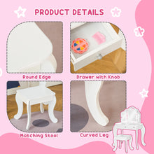 Load image into Gallery viewer, HOMCOM Kids Vanity Table &amp; Stool Girls Dressing Set Make Up Desk with Rotatable Mirrors Drawer Star &amp; Heart Pattern White