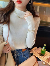 Load image into Gallery viewer, Autumn Winter Mock Neck Women Sweater Vintage Basic Solid Knitted Korean Tops Casual Slim Pullover Sweaters Simple Chic Jumpers