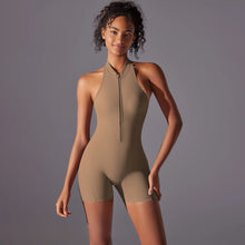 Load image into Gallery viewer, Half Zipper Women Bodysuits Gym Push Up Workout Clothes Backless Scrunch Fitness Sports Yoga Bodysuit Sleeveles Fitness Jumpsuit
