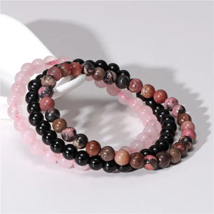 3Pcs Natural Stone Bracelets Rhodonite Rose Quartz Amethyst Hematite 8mm Beads Unisex